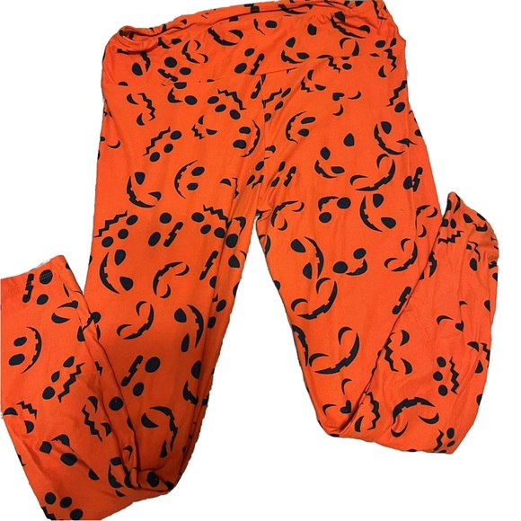 LuLaRoe Halloween Jack-o-lantern Festive Orange and Blue Leggings Rare TC - Picture 1 of 4